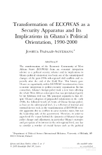 Transformation of ECOWAS As a Security Apparatus and Its