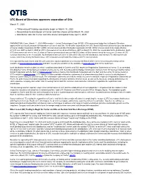 UTC Board of Directors Approves Separation of Otis