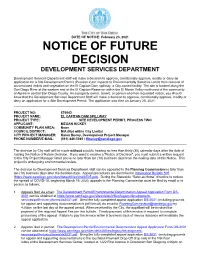 Notice of Future Decision Development Services Department