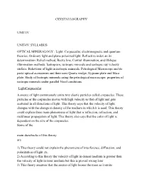 Syllabus Optical Mineralogy