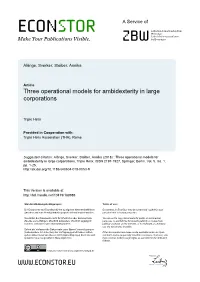 Three Operational Models for Ambidexterity in Large Corporations