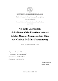 Ab-Initio Calculation of the Rates of the Reactions Between Volatile Organic Compounds in Wine and Cations for Mass Spectrometry