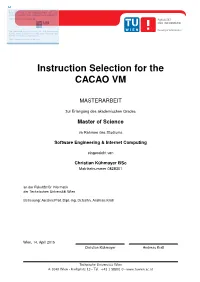 Instruction Selection for the CACAO VM