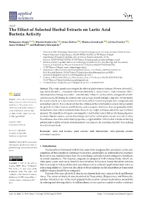 The Effect of Selected Herbal Extracts on Lactic Acid Bacteria Activity
