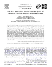 Early Social Development in Wild Bottlenose Dolphins: Sex Differences, Individual Variation and Maternal Inﬂuence