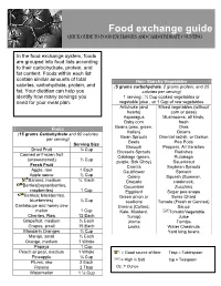 Food Exchange Guide QUICK GUIDE to FOOD EXCHANGES and CARBOHYDRATE COUNTING
