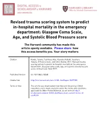 Revised Trauma Scoring System to Predict In-Hospital Mortality in the Emergency Department: Glasgow Coma Scale, Age, and Systolic Blood Pressure Score