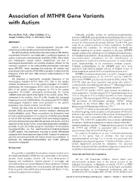 Association of MTHFR Gene Variants with Autism
