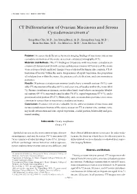 CT Differentiation of Ovarian Mucinous and Sero U S C Ys