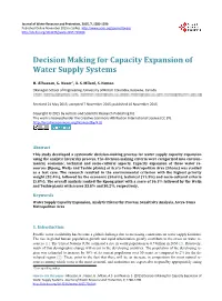 Decision Making for Capacity Expansion of Water Supply Systems