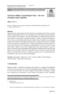 Construct Validity in Psychological Tests – the Case of Implicit Social Cognition