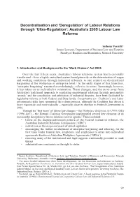 Decentralisation and 'Deregulation' of Labour Relations Through 'Ultra