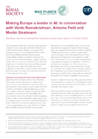 Making Europe Leaders in AI Workshop Note