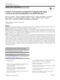 Variation in Neurosurgical Management of Traumatic Brain Injury: a Survey in 68 Centers Participating in the CENTER-TBI Study