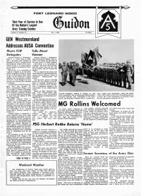 MG Rollins Welcomed to Prepare for the Arrival of the That Any Further Military Action on Returned New Commander at Ft