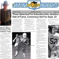 Three Selected for Induction Into Javelina Hall of Fame, Ceremony Set for Sept