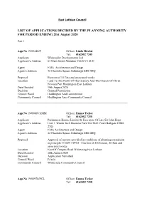 East Lothian Council LIST of APPLICATIONS DECIDED BY