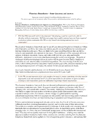 Planetary Boundaries – Some Questions and Answers