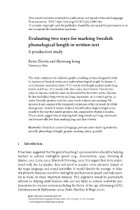 Evaluating Two Ways for Marking Swedish Phonological Length in Written Text a Production Study
