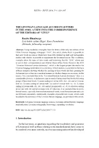 The Livonian Language As Used in Letters in the 1930S: a View Into the Correspondence of the Editors of “Līvli”