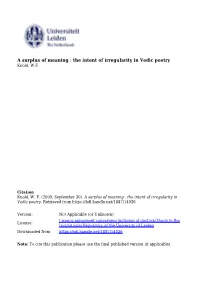 A Surplus of Meaning: the Intent of Irregularity in Vedic Poetry
