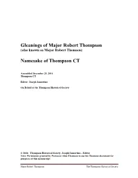 Gleanings of Major Robert Thompson Namesake of Thompson CT