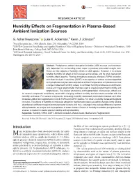 Humidity Effects on Fragmentation in Plasma-Based Ambient Ionization Sources