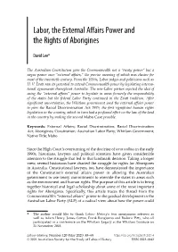 Labor, the External Affairs Power and the Rights of Aborigines