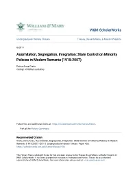 Assimilation, Segregation, Integration: State Control on Minority Policies in Modern Romania (1918-2007)