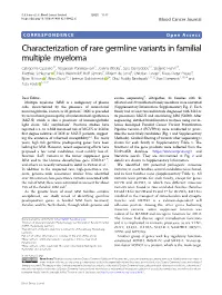 Characterization of Rare Germline Variants in Familial Multiple Myeloma