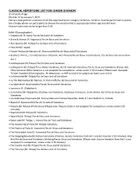 Classical Repertoire List for Junior Division