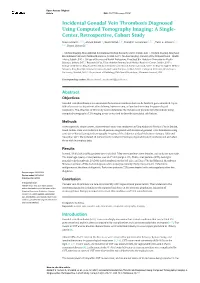 Incidental Gonadal Vein Thrombosis Diagnosed Using Computed Tomography Imaging: a Single- Center, Retrospective, Cohort Study