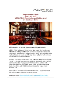Registration Is Open! May 2 & 3, 2019 MEDIA-TECH Association And