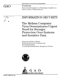 T-AIMD-99-146 Information Security: the Melissa Computer Virus