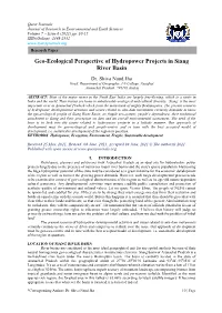 Geo-Ecological Perspective of Hydropower Projects in Siang River Basin