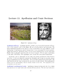 Lecture 11. Apollonius and Conic Sections