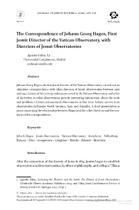The Correspondence of Johann Georg Hagen, First Jesuit Director of the Vatican Observatory, with Directors of Jesuit Observatories