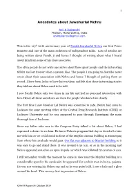 Anecdotes About Jawaharlal Nehru