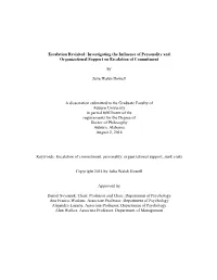 Escalation Revisited: Investigating the Influence of Personality and Organizational Support on Escalation of Commitment
