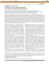 Mutations in C12orf65 in Patients with Encephalomyopathy and a Mitochondrial Translation Defect