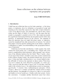 Some Reflections on the Relation Between Toponymy and Geography