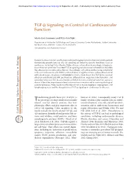 TGF-B Signaling in Control of Cardiovascular Function