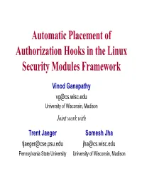 Automatic Placement of Authorization Hooks in the Linux Security Modules Framework