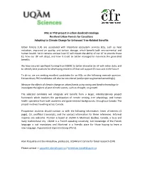Msc Or Phd Project in Urban Dendrochronology Resilient Urban Forests for Canadians Adapting to Climate Change for Enhanced Tree-Related Benefits