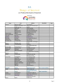 SA Things of Interest List Produced by Kaylene Kirkpatrick