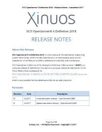 SCO Openserver 6 Definitive 2018 – Release Notes – December 2017