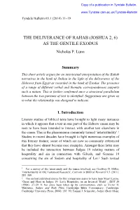 THE DELIVERANCE of RAHAB (JOSHUA 2, 6) AS the GENTILE EXODUS Nicholas P