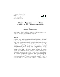 Valuation Approaches and Metrics: a Survey of the Theory and Evidence