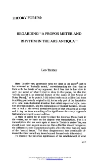A Propos Meter and Rhythm in the Ars Antiqua