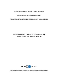 Government Capacity to Assure High Quality Regulation Analyses the Institutional Set-Up and Use of Policy Instruments in Poland